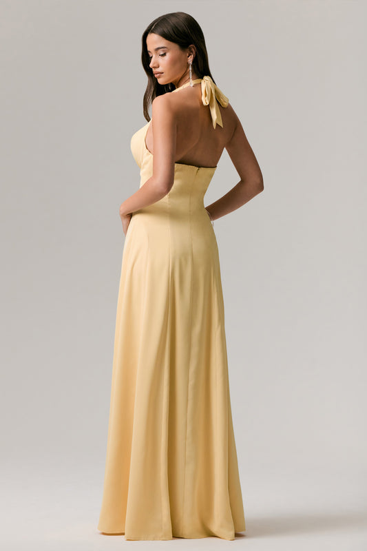 Undeniable | Lemon Cowl-Neck Draped Maxi Dress
