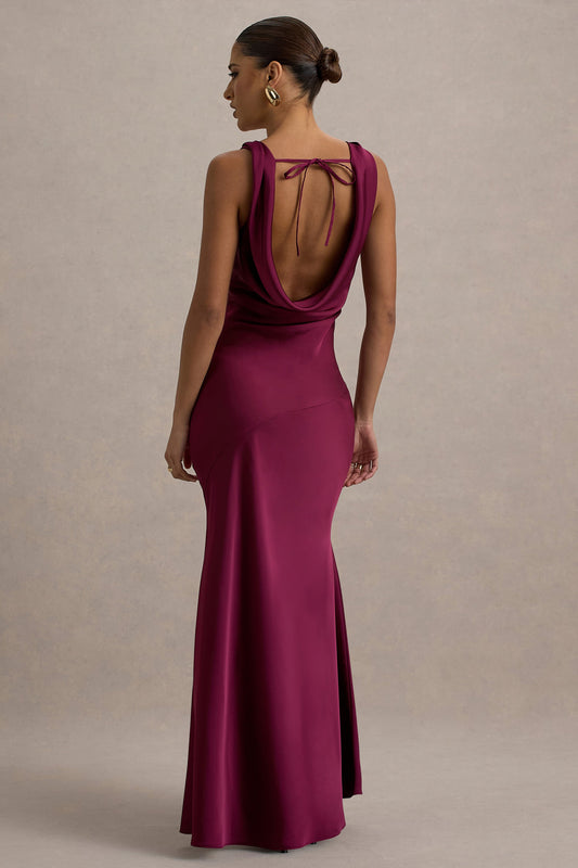 Alesso | Burgundy Satin Cowl-Neck Slip-Maxi Dress