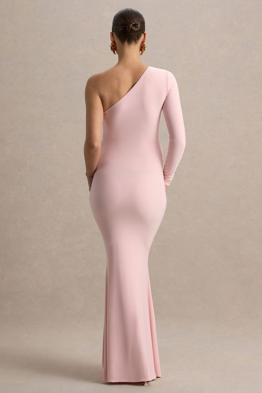 Heloise | Pink Asymmetric One-Sleeve Maternity Maxi Dress