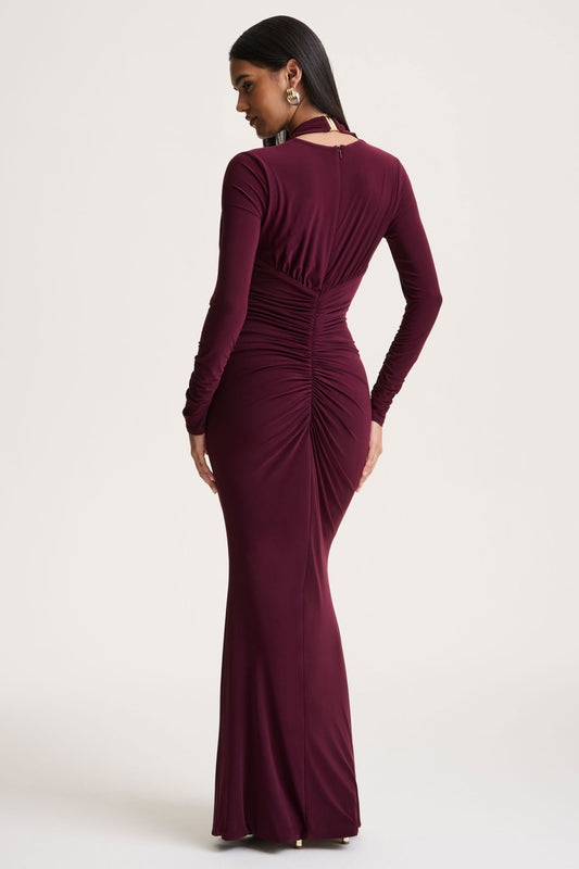 Tami | Plum Plunge-Neck Long Sleeve Maxi Dress