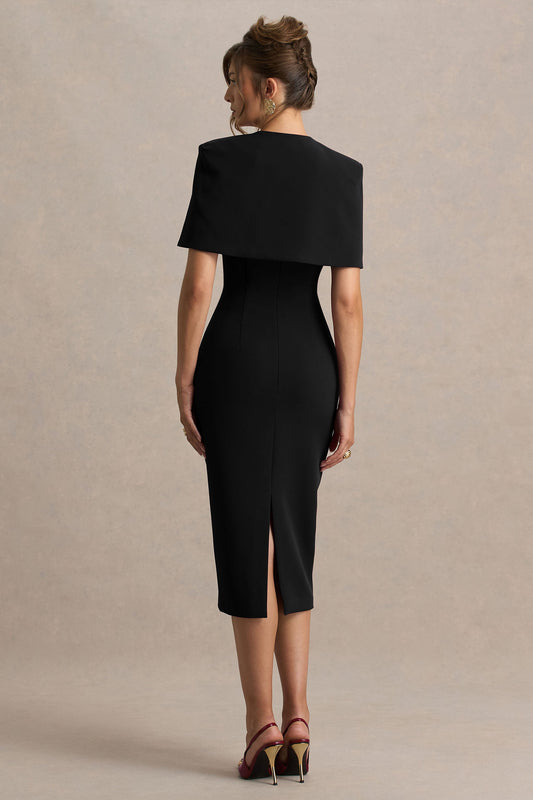Baylor | Black Midi-Dress With Removable Cape-Detail