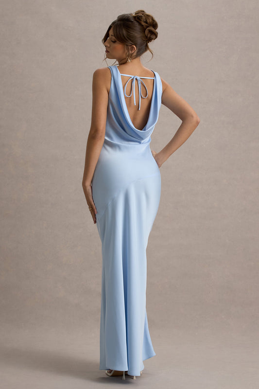 Alesso | Powder Blue Satin Cowl-Neck Slip-Maxi Dress