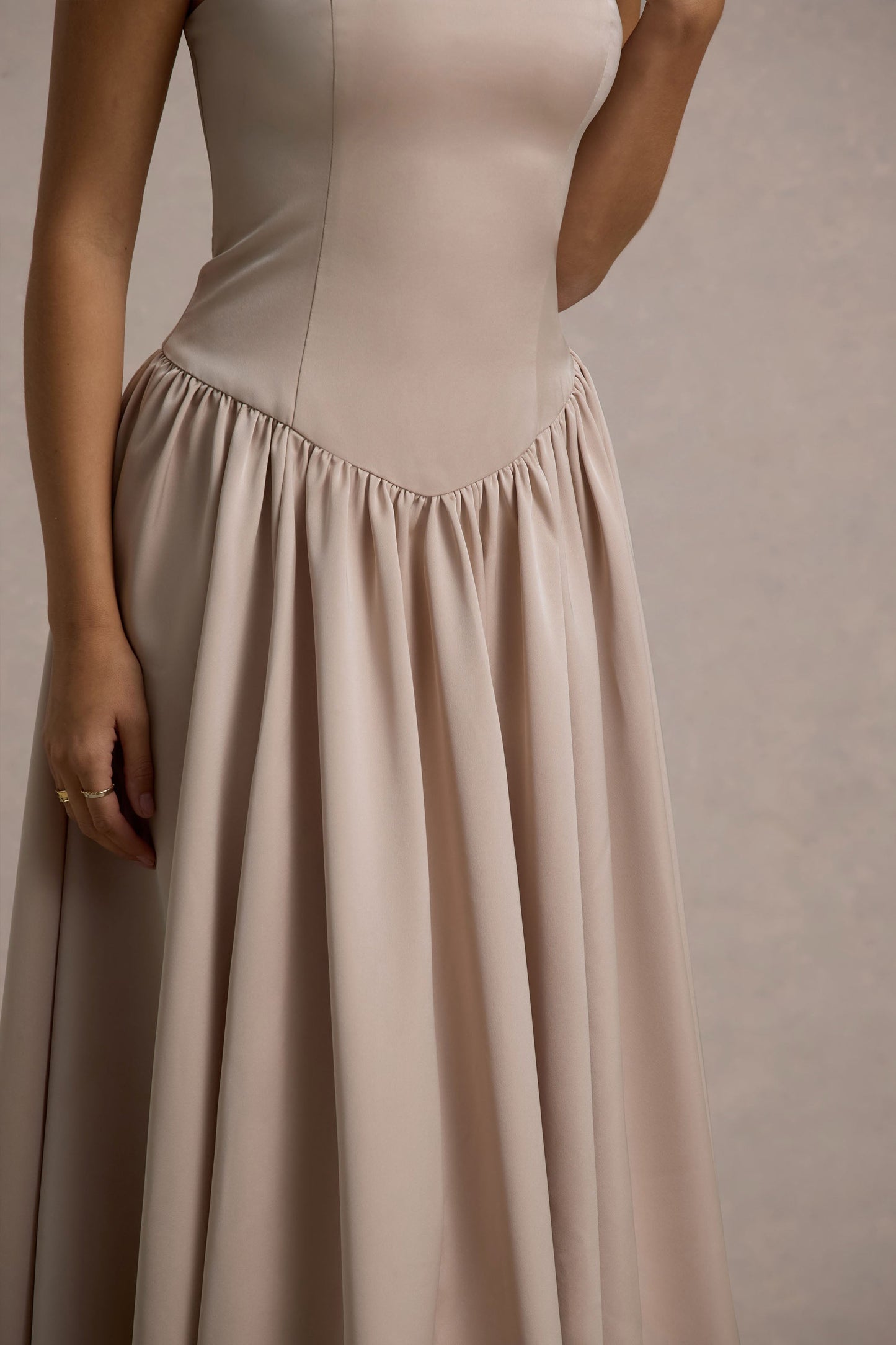 Keyton | Champagne Satin Bandeau Midi Dress