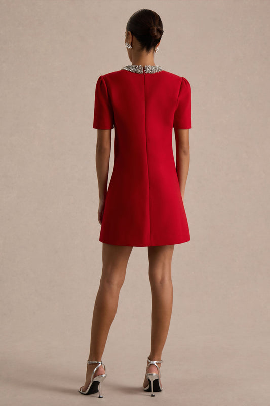 Jackie | Red Embellished High-Neck Mini Dress