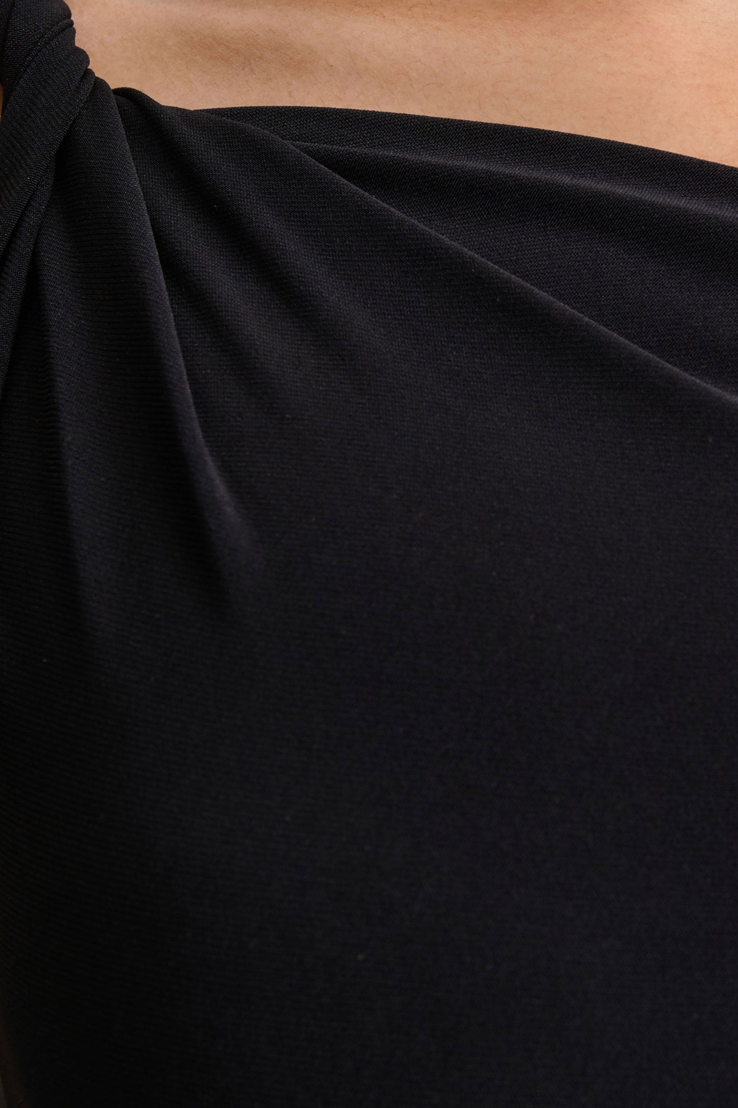 Vista | Black Asymmetric-Neck Maxi Dress With Knot-Sleeve Detail