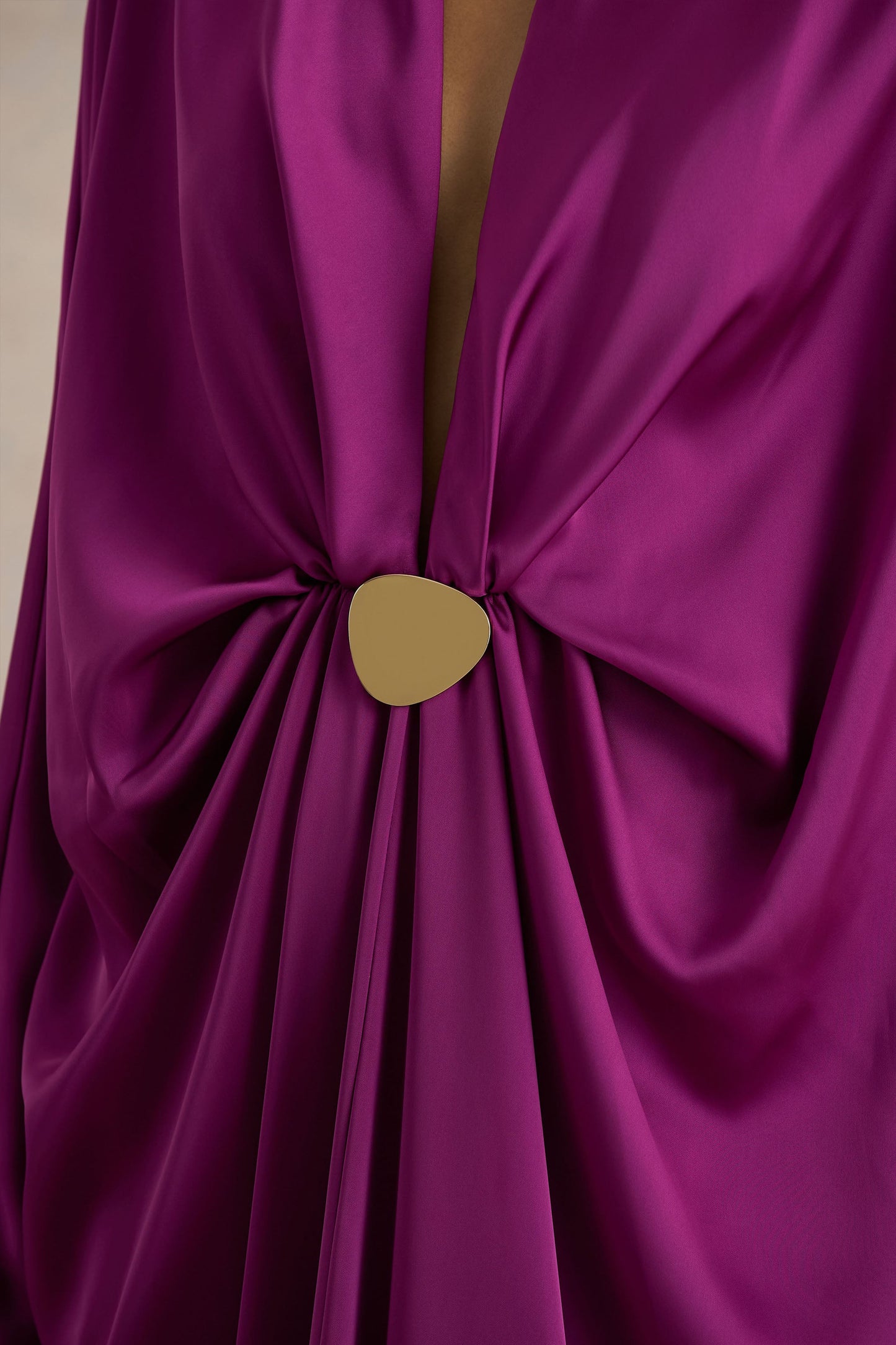 Tina | Pink Satin Plunge-Neck Embellished Maxi Dress