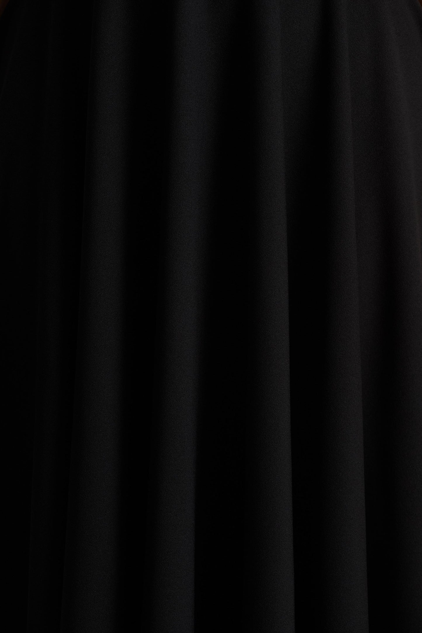 Vicky | Black High Neck Midi Dress With Puff Sleeves