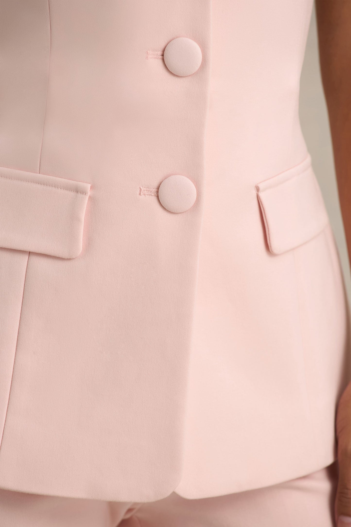 Aceline | Baby Pink Square-Neck Tailored Jumpsuit