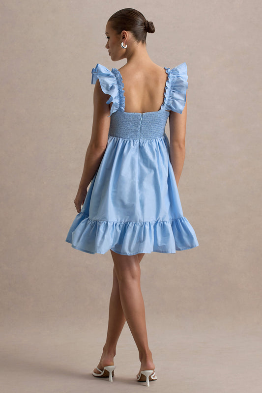 Dolly Daze | Powder Blue Ruffle Sleeve Babydoll Maternity Mini Dress