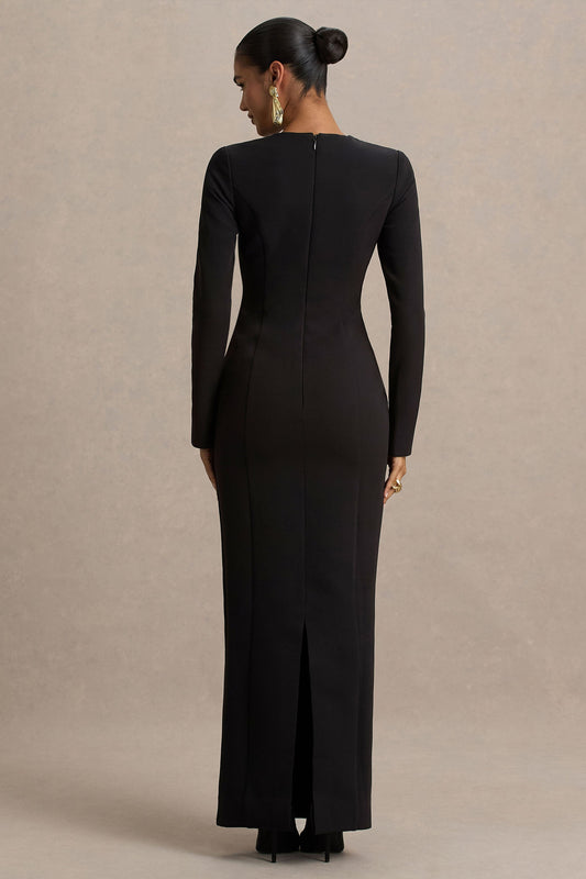 Vaila | Black Crew-Neck Maxi Dress