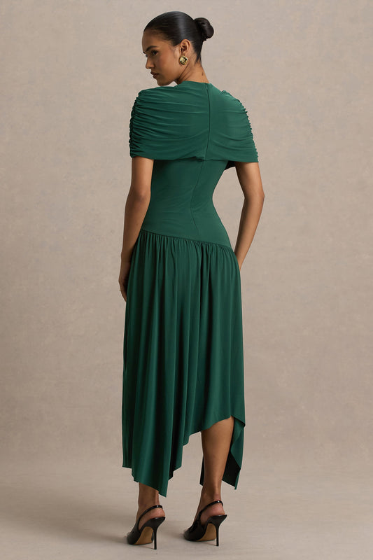 Ione | Teal Wrapped Midi Dress With Hanky Hem