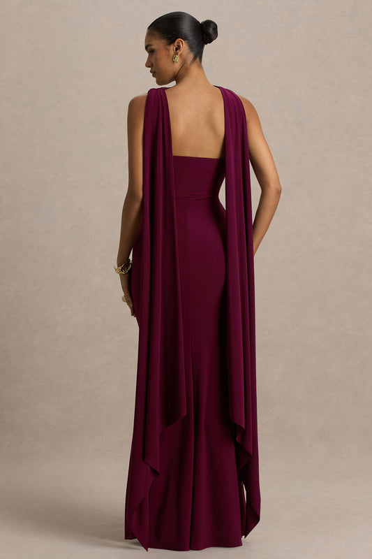 Leila | Burgundy Sweetheart Maxi Dress With Scarf