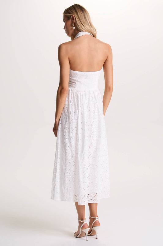 Jezebel | White Lace Plunge-Neck Collared Midi Dress