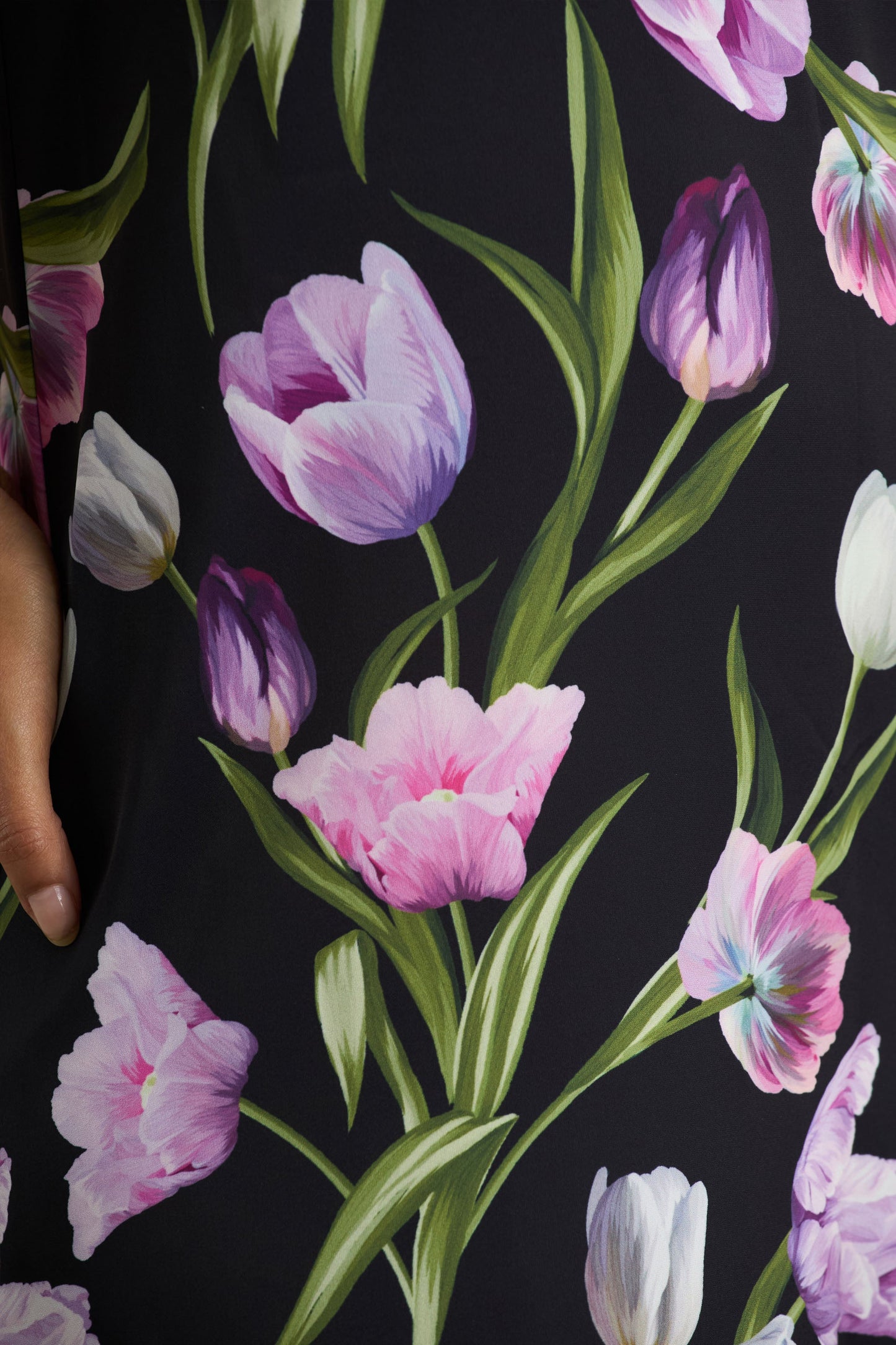 Svana | Black Satin Floral Asymmetric Halter-Neck Maxi Dress