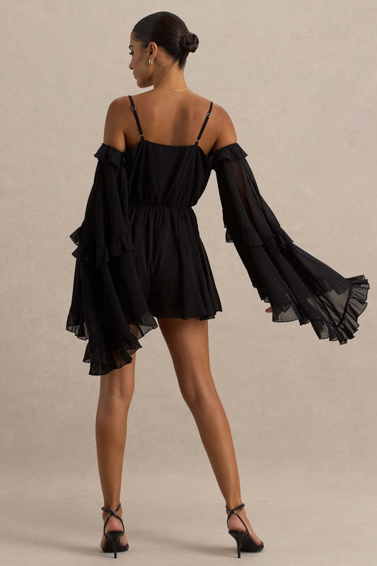 Anaya | Black Chiffon Playsuit With Long Sleeves