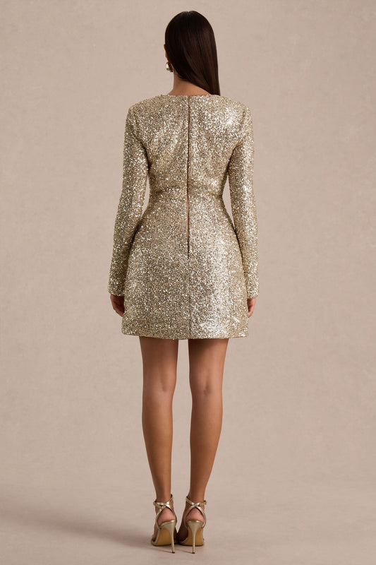 Invite | Gold Sequin Square-Neck Mini Dress