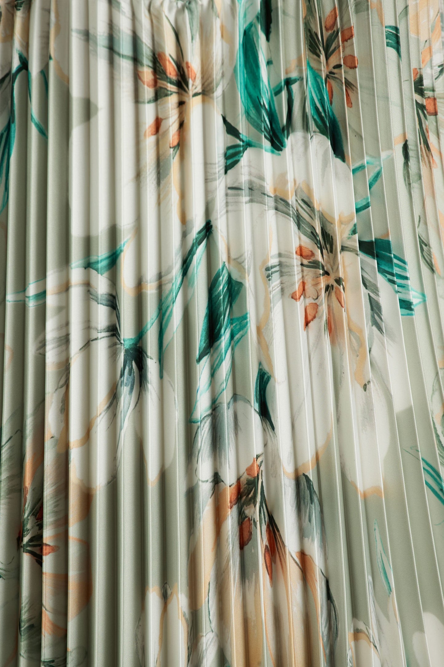 Peyton | Green Floral Print Satin Sweetheart-Neck Midi Dress With Pleated Details