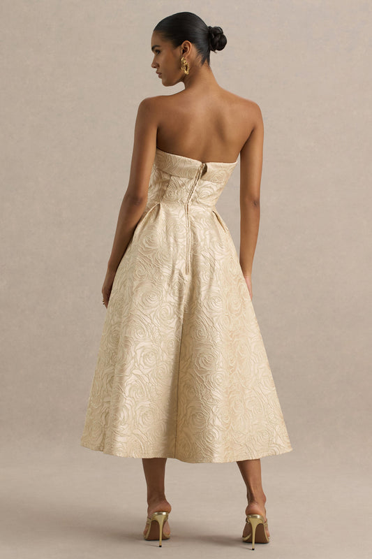 Hypnotic | Gold Jacquard Bandeau Midi Dress