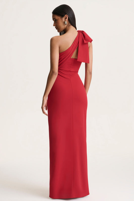 Adara | Red Asymmetric-Neck Maxi Dress With Bow-Detail