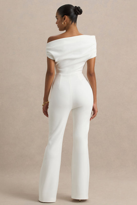 Alexandra | White Asymmetric Draped Jumpsuit
