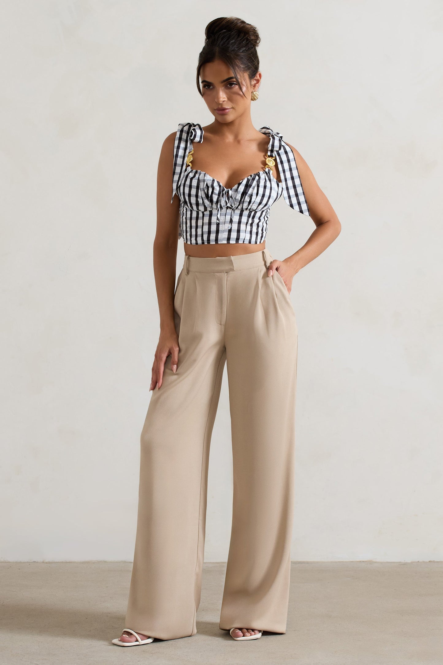 Hastings | Stone High-Waist Wide-Leg Trousers
