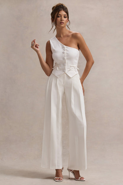 Galilea | Cream Pleated Wide-Leg Trousers