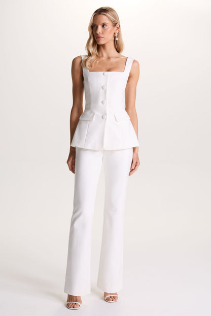 Aceline | White Square-Neck Tailored Jumpsuit