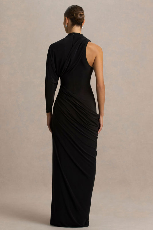 Aphra | Black High-Neck Maxi Dress With Cape-Sleeve