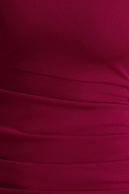 Zaya | Burgundy Long Sleeve Mini Dress With Drape