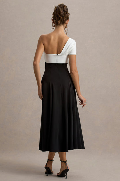 Malta | Black & White One-Shoulder Midi Dress