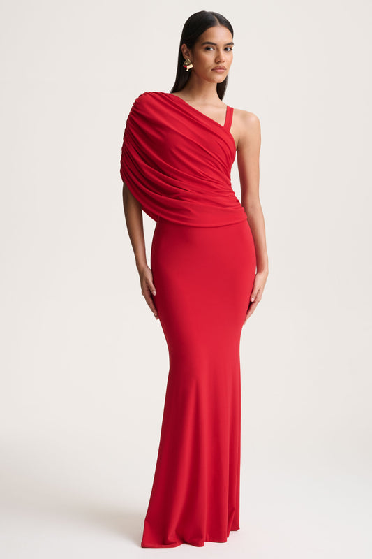 Sylvie | Red Asymmetric-Neck Maxi Dress