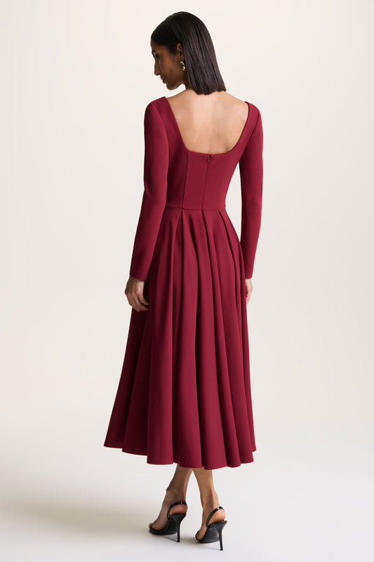 Alison | Burgundy Square-Neck A-Line Midi Dress