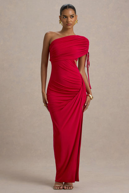 Trance | Red Asymmetric Maxi Dress With Split