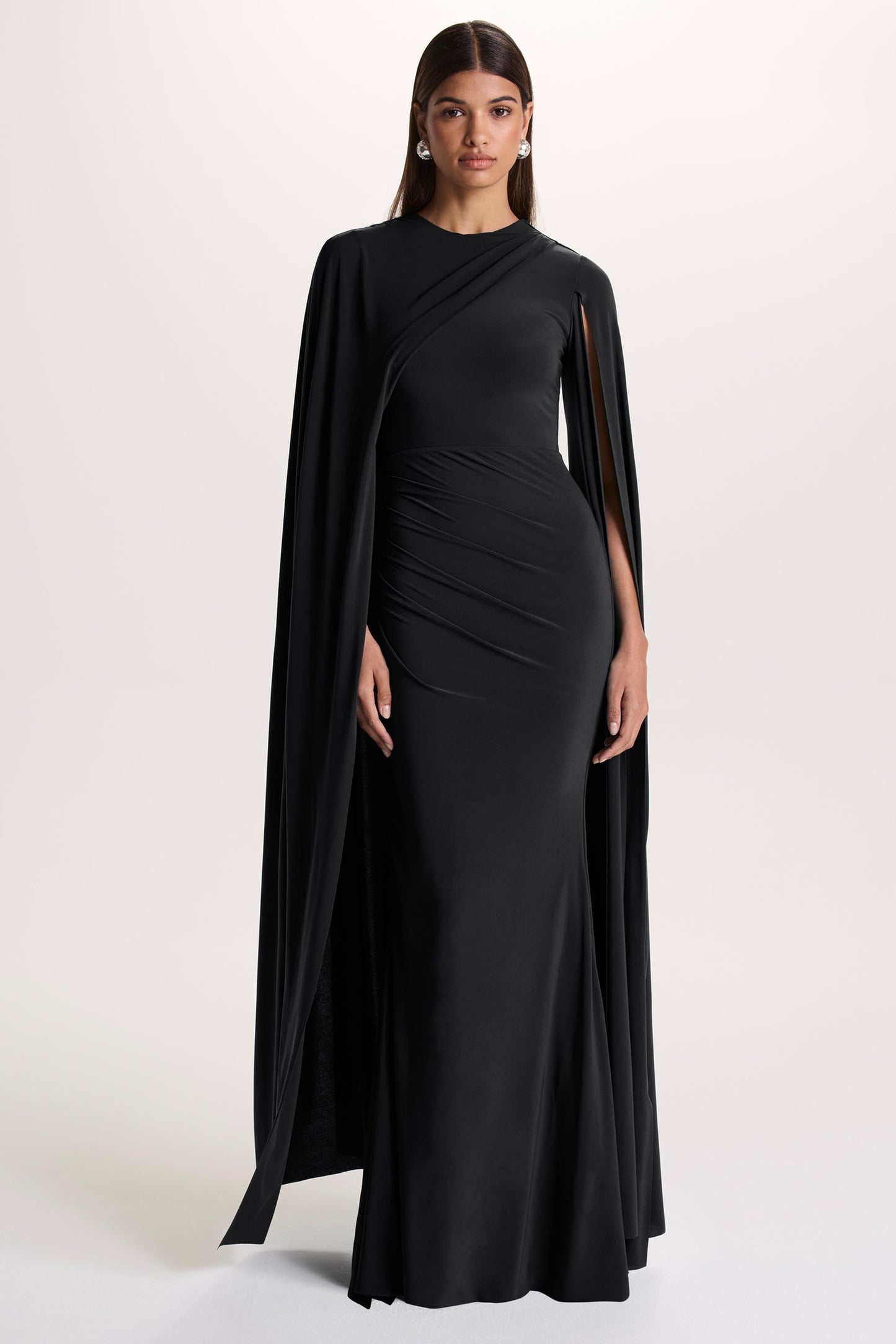 Magdelena | Black Asymmetric Cape Maxi Dress
