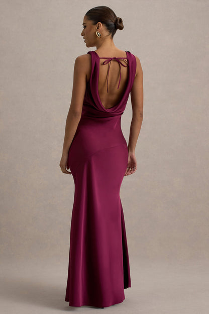 Alesso | Burgundy Satin Cowl-Neck Slip-Maxi Dress