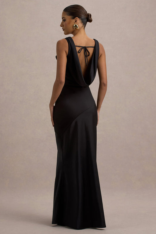 Alesso | Black Satin Cowl-Neck Slip-Maxi Dress