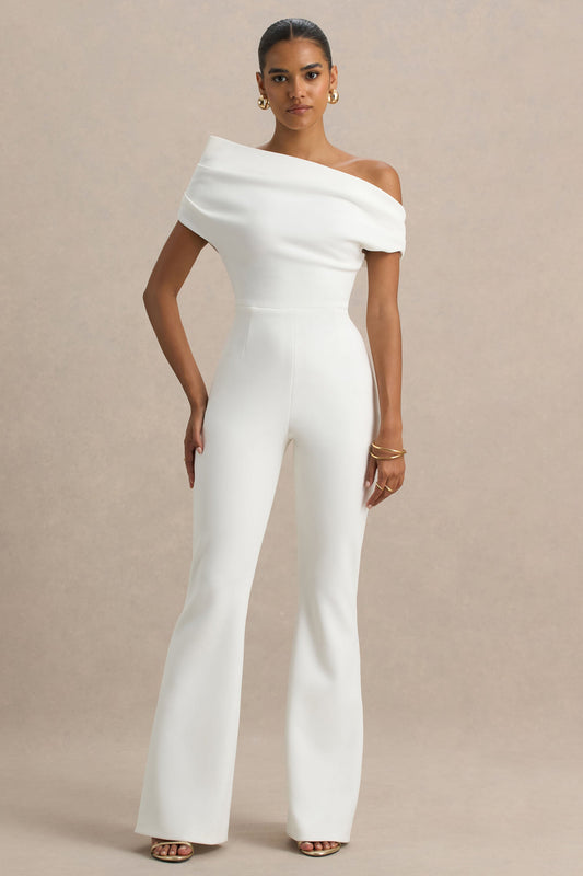 Alexandra | White Asymmetric Draped Jumpsuit