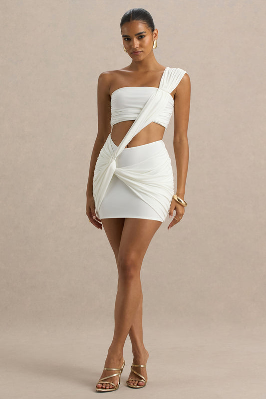 Wilma | White Asymmetric Micro-Mini Dress With Open-Back And Cut-Out Detail