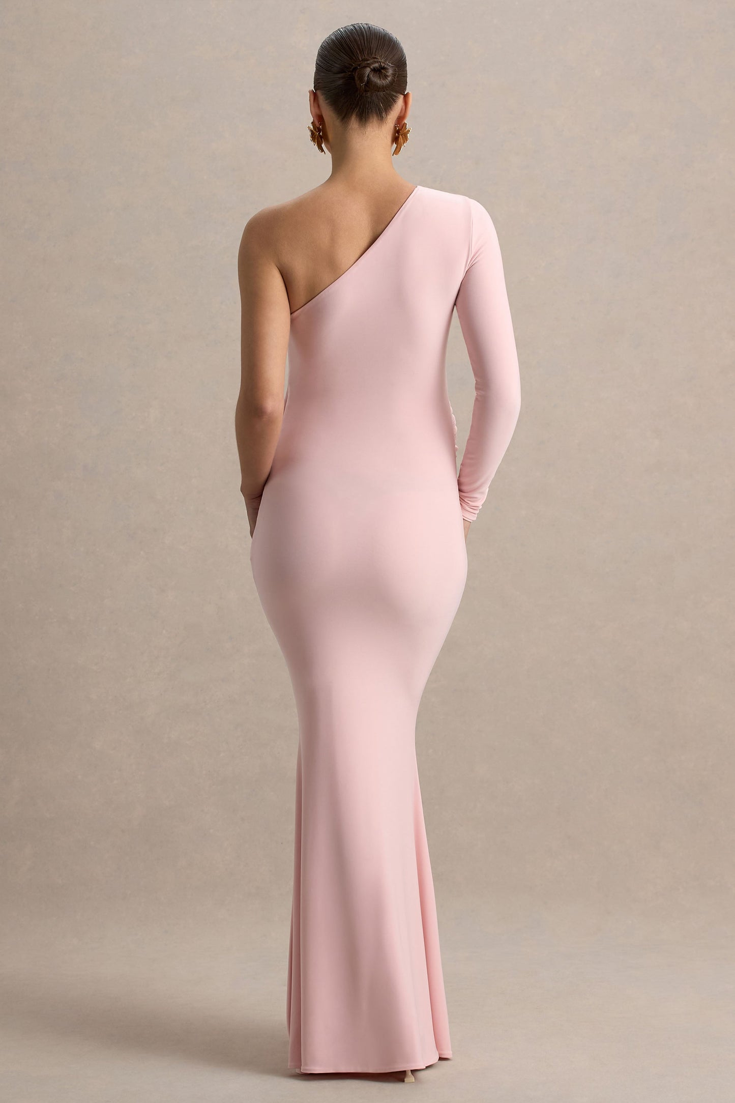 Heloise | Pink Asymmetric One-Sleeve Maternity Maxi Dress