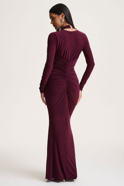 Tami | Plum Plunge-Neck Long Sleeve Maxi Dress