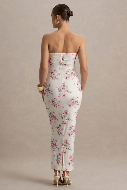 Juniper | Cream Floral Strapless Maternity Maxi Dress