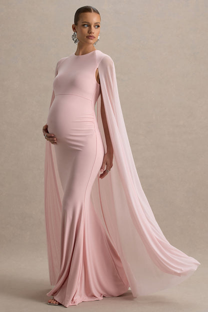 Currant | Pink Crew-Neck Maternity Maxi Dress With Cape