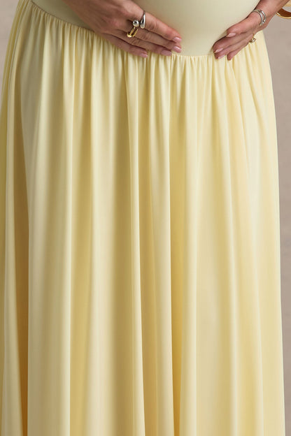 Outline | Lemon Crew-Neck Maternity Maxi Dress With Pleated Skirt