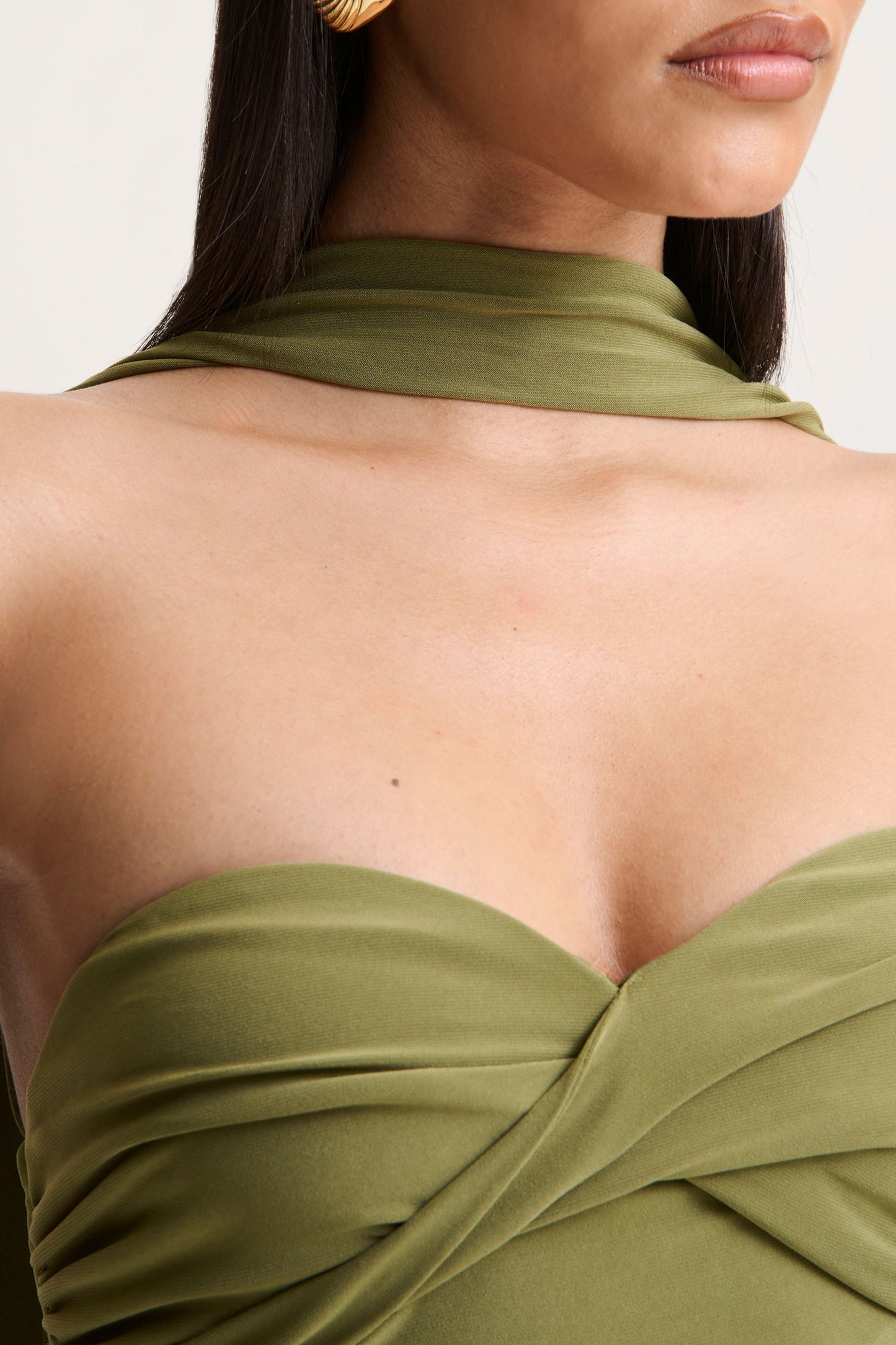 Sheila | Olive Bandeau Maxi Dress With Scarf Detail