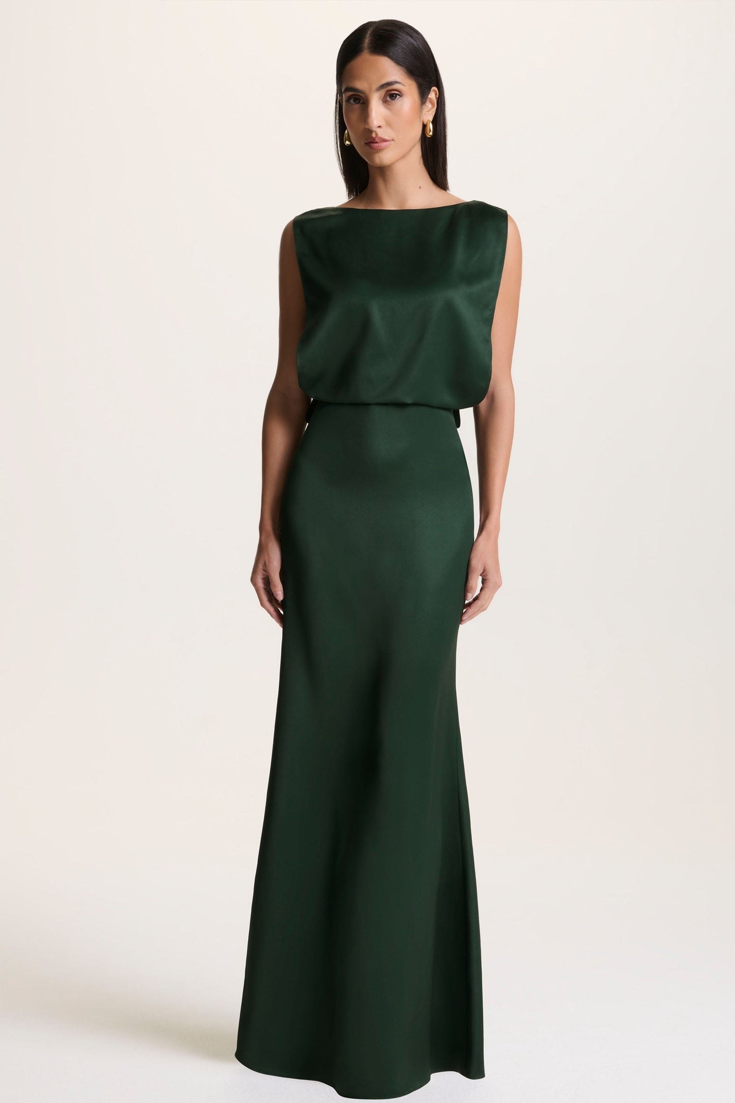 Stacey | Dark Green Slashed-Neck Maxi Dress With Open-Back And Embellished Detail