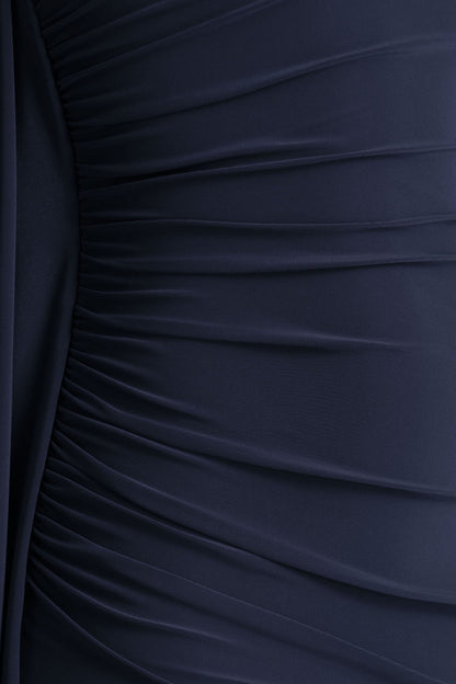 Adelina | Navy One-Shoulder Maxi Dress With Drape
