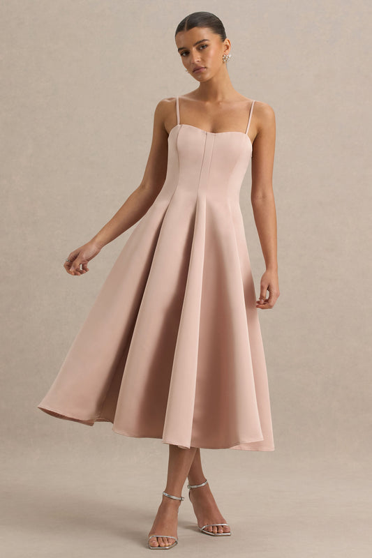 Mally | Rose Pink Satin Sweetheart A-Line Midi Dress
