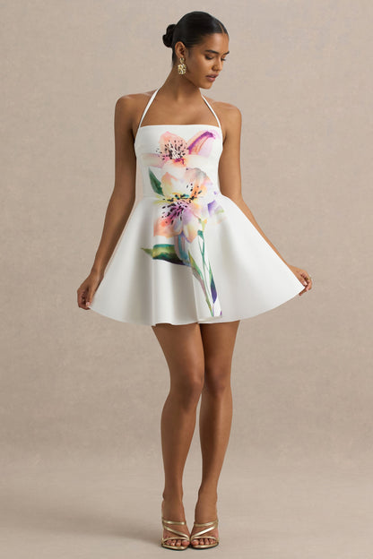Taylor | White Lily Print Square-Neck Mini Dress