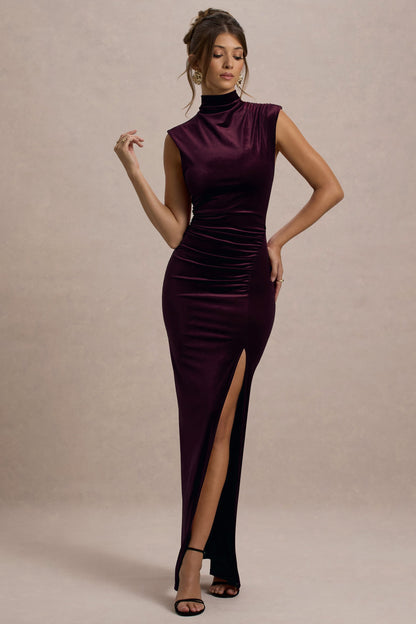Abilene | Port Velvet High-Neck Split Maxi Dress