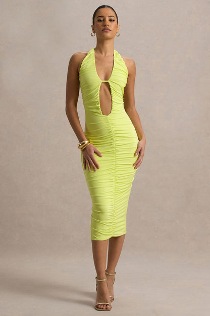 Anaisa | Lime Green Plunge Halter-Neck Midi Dress